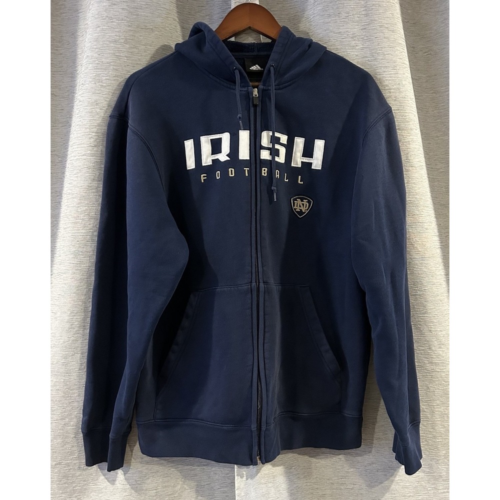 Notre Dame Irish Adidas Hoodie Sweatshirt Navy Blue Full Zip Up Mens‎ Small